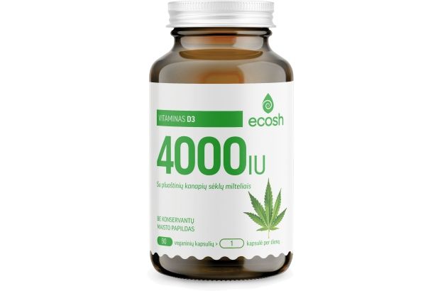 ECOSH Vitaminas D3 4000IU su kanapių sėklų miltais kapsulės N90